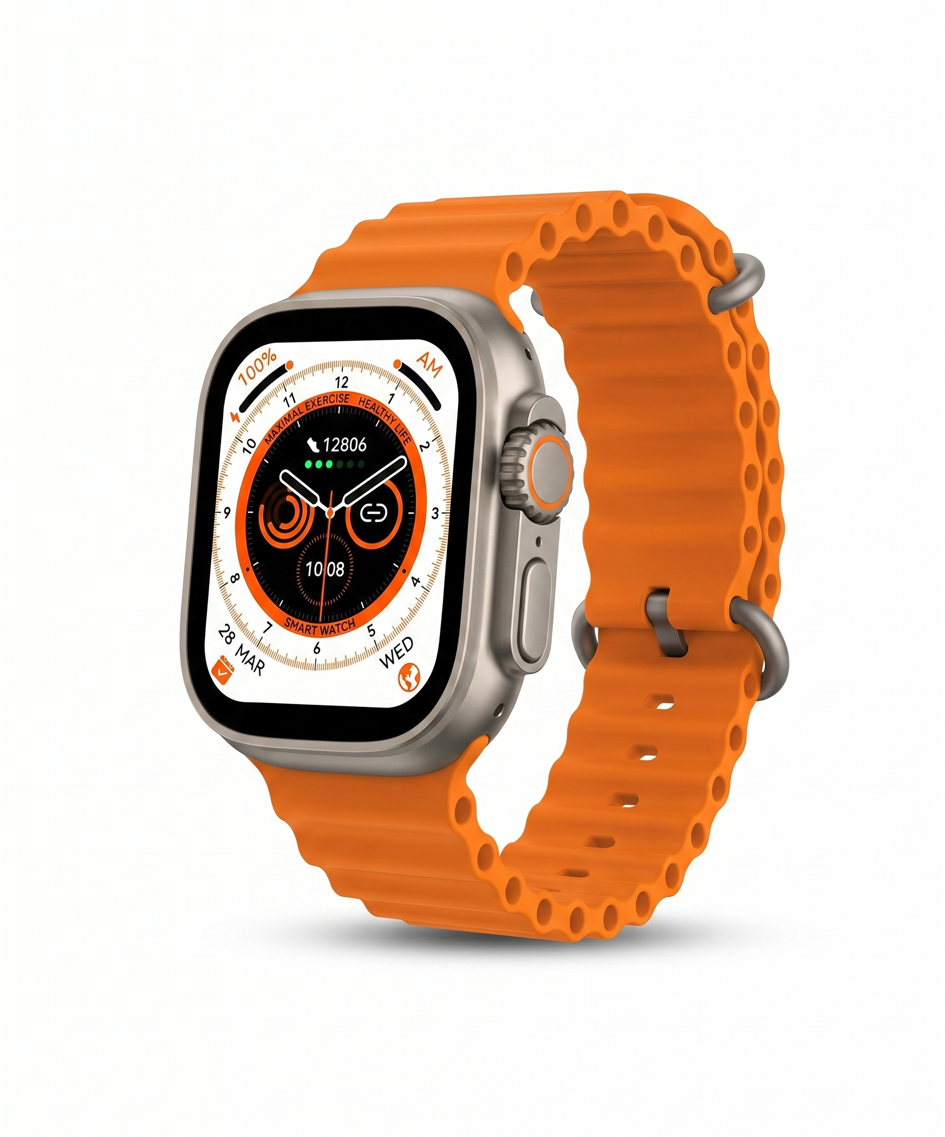 Ultra Smart Watch with Orange Wave Strap – Premium Fitness & Lifestyle Tracker