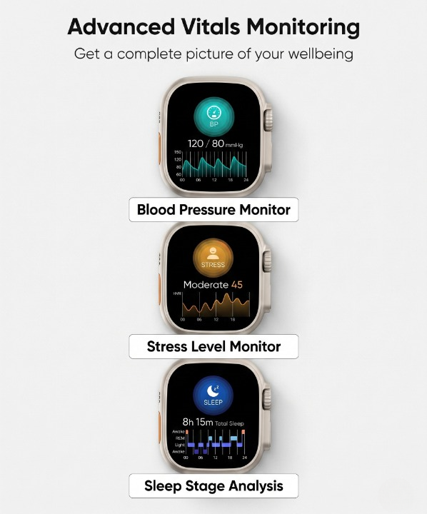 Ultra Smart Watch with Orange Wave Strap – Premium Fitness & Lifestyle Tracker
